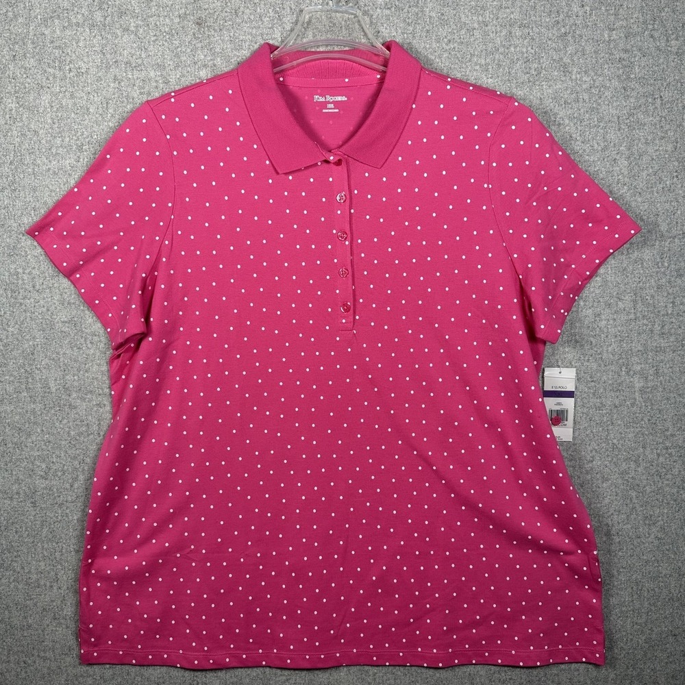 NWT Kim Rogers XXL Pink Polo Shirt Top Short Sleeve Polka Dot Collared Cotton